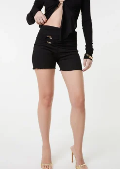 Pink Vanilla Black Low Rise Textured Gold Ring Mini Shorts