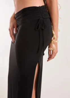 Pink Vanilla Black Low Rise Fold Over Slinky Maxi Skirt