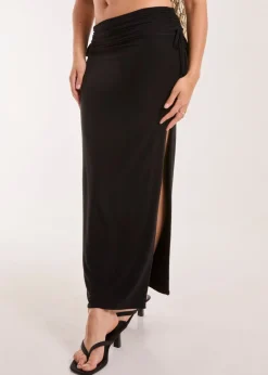 Pink Vanilla Black Low Rise Fold Over Slinky Maxi Skirt