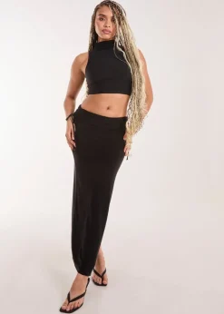 Pink Vanilla Black Low Rise Fold Over Slinky Maxi Skirt
