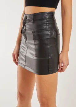 Pink Vanilla Black PU Mini Skirt