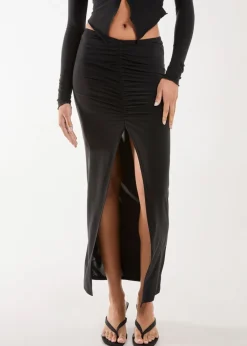 Pink Vanilla Black Slinky Ruched Maxi Skirt