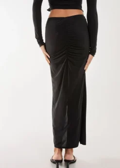 Pink Vanilla Black Slinky Ruched Maxi Skirt