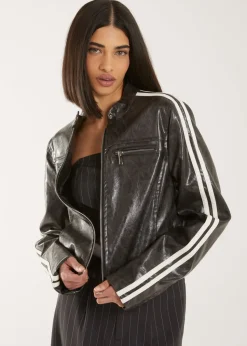 Pink Vanilla Black Stone Wash Motor Jacket