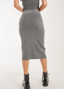 Pink Vanilla Black Two Tone Rib Midi Skirt