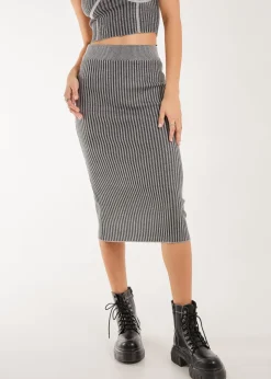 Pink Vanilla Black Two Tone Rib Midi Skirt