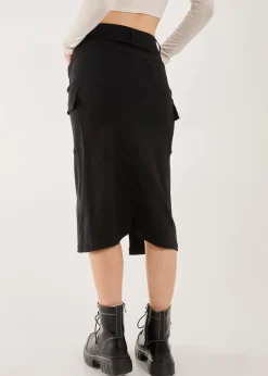 Pink Vanilla Black Utility Cargo Midi Slit Skirt