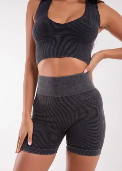 Pink Vanilla Black Washed Active Cycle Shorts