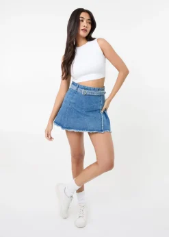 Pink Vanilla Blue Belt Denim Pleated Mini Skirt