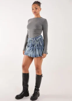 Pink Vanilla Blue Cargo Pocket Pleated Denim Mini Skirt