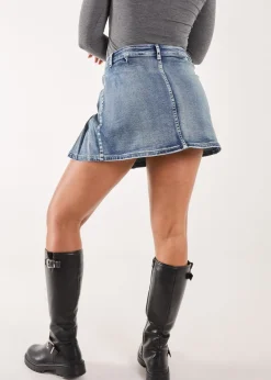 Pink Vanilla Blue Cargo Pocket Pleated Denim Mini Skirt