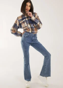 Pink Vanilla Blue Cropped Tartan Style Fleece Jacket