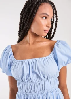 Pink Vanilla Blue Puff Sleeve Mini Dress with Shorts