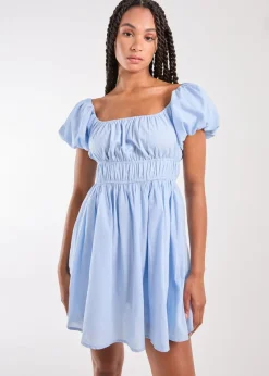 Pink Vanilla Blue Puff Sleeve Mini Dress with Shorts