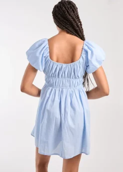 Pink Vanilla Blue Puff Sleeve Mini Dress with Shorts