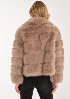 Pink Vanilla Brown Cropped Fur Pelted Jacket