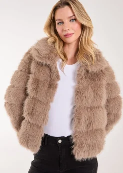 Pink Vanilla Brown Cropped Fur Pelted Jacket