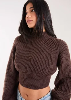 Pink Vanilla Brown High Neck Knitted Jumper