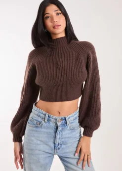 Pink Vanilla Brown High Neck Knitted Jumper