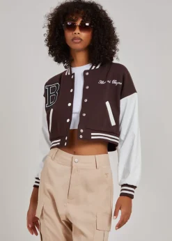 Pink Vanilla Chocolate Contrast Sleeve Baseball Jacket