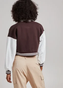 Pink Vanilla Chocolate Contrast Sleeve Baseball Jacket