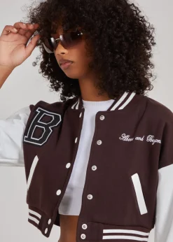 Pink Vanilla Chocolate Contrast Sleeve Baseball Jacket