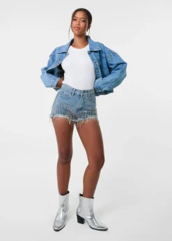 Pink Vanilla Denim Embellished Diamante Denim Shorts