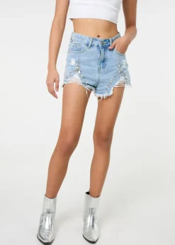 Pink Vanilla Denim Embellished Distressed Shorts