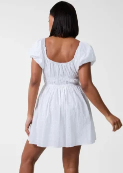 Pink Vanilla Ivory Broderie Puff Sleeve Mini Dress With Shorts