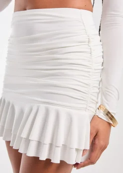 Pink Vanilla Ivory Ruffle Slinky Mini Skirt