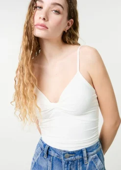 Pink Vanilla Ivory Slinky Twist Front Bodysuit