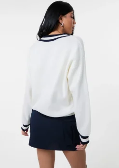 Pink Vanilla Ivory Varsity V Neck Sweater