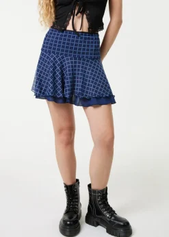 Pink Vanilla Navy Check Ruffle Mini Skirt
