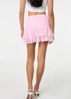 Pink Vanilla Pink Lace Ruffle Mini Skirt