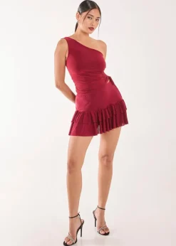 Pink Vanilla Red Slinky Ruffle Mini Skirt