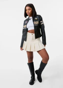 Pink Vanilla Stone Denim Pleat Mini Skirt