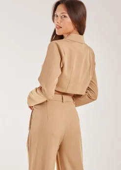 Pink Vanilla Stone Pinstripe Cropped Blazer