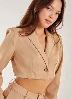 Pink Vanilla Stone Pinstripe Cropped Blazer