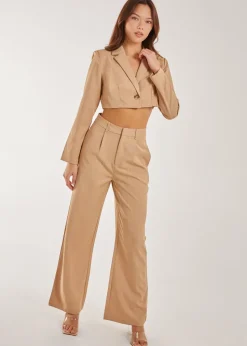 Pink Vanilla Stone Pinstripe Cropped Blazer