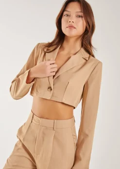 Pink Vanilla Stone Pinstripe Cropped Blazer