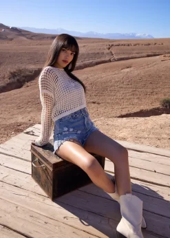 Pink Vanilla Stone Sequin Crochet Jumper