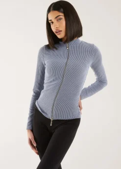 Pink Vanilla Two Tone Rib Double Zip Top