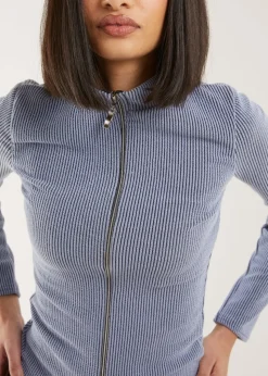 Pink Vanilla Two Tone Rib Double Zip Top