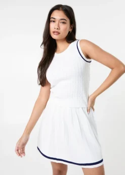 Pink Vanilla White Cable Knit Vest With Contrast Piping