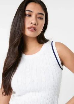 Pink Vanilla White Cable Knit Vest With Contrast Piping