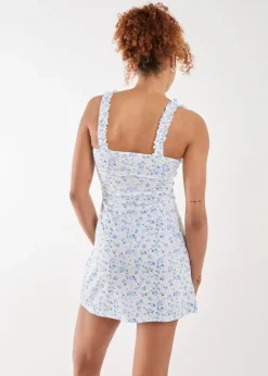 Pink Vanilla White Ditsy Tie Skater Mini Dress