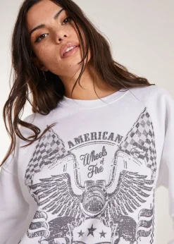 Pink Vanilla White Printed American Sweatshirt