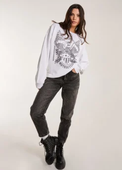 Pink Vanilla White Printed American Sweatshirt