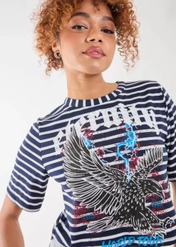 Pink Vanilla White Striped Printed Graphic Tee