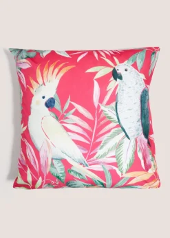 Pink Velvet Printed Paradise Bird Cushion